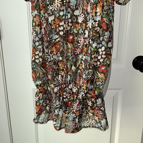 American Rag chiffon floral long tunic ruffled top has a separate long tie - L - Picture 4 of 14